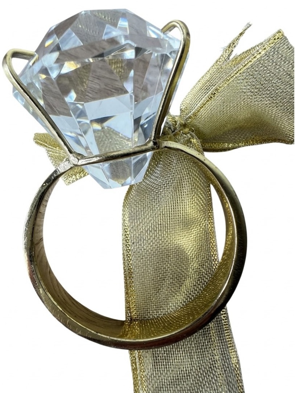 Jumbo Crystal Faux Diamond Ring Paperweight Novelty Golf Toned Engagement